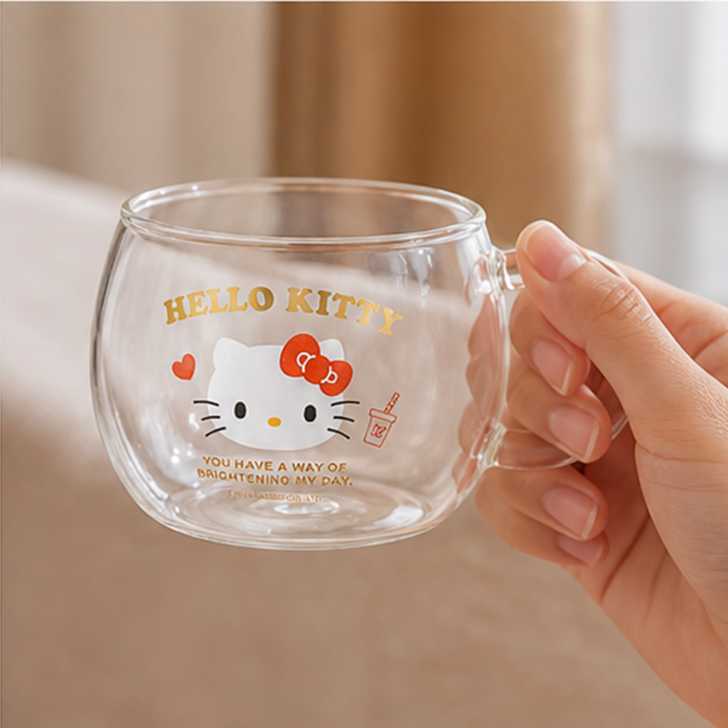 ハローキティ 400ml ラウンドガラスマグ クリア
