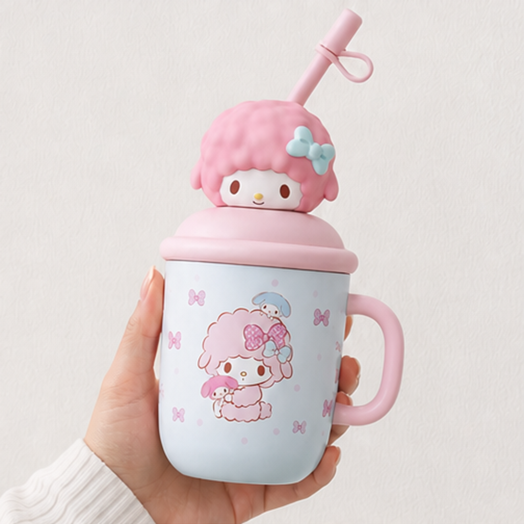 マイスウィートピアノ ストロー付き キッズ保温ボトル ピンク