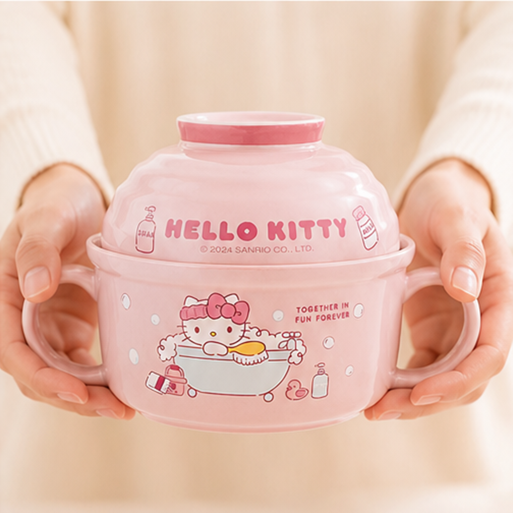 サンリオ ハローキティ ふた付きセラミックヌードルボウル ピンク