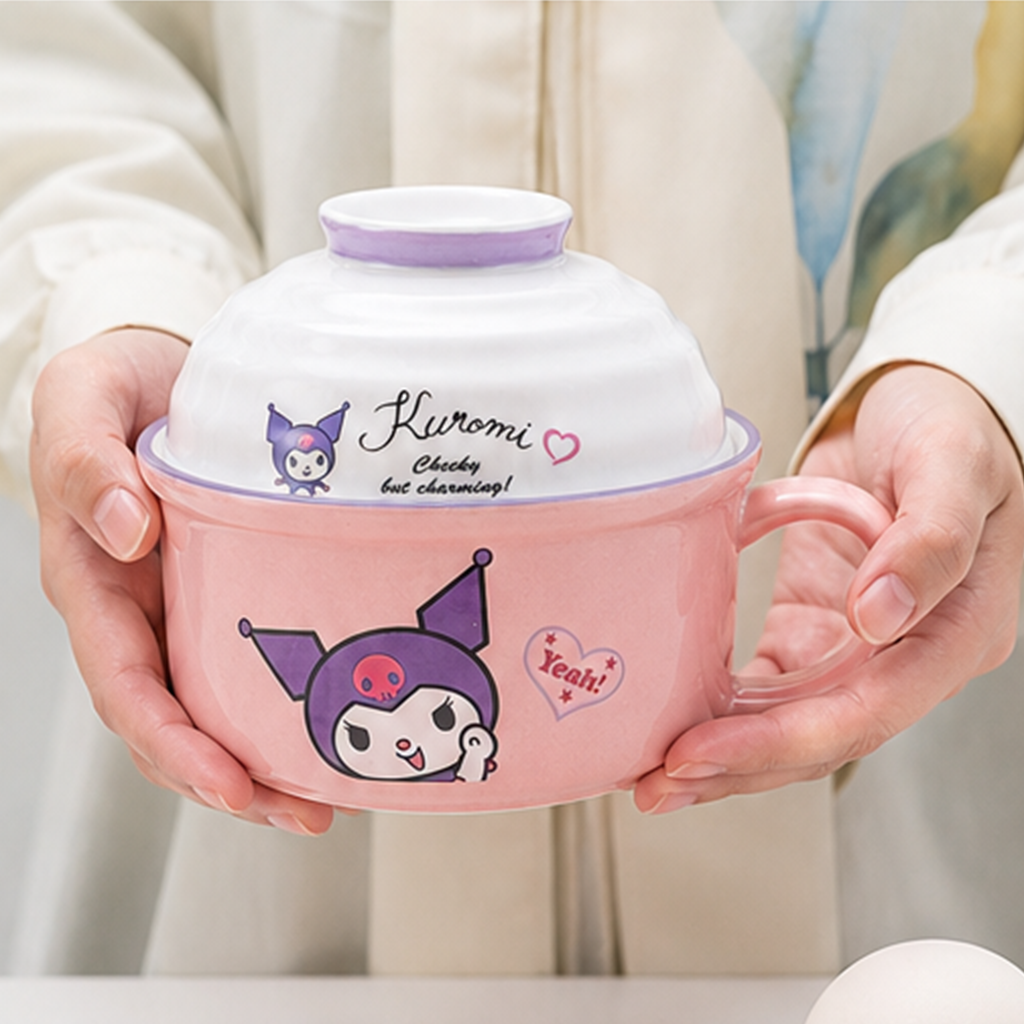 クロミ 650ml ふた付き セラミックヌードルボウル ピンク