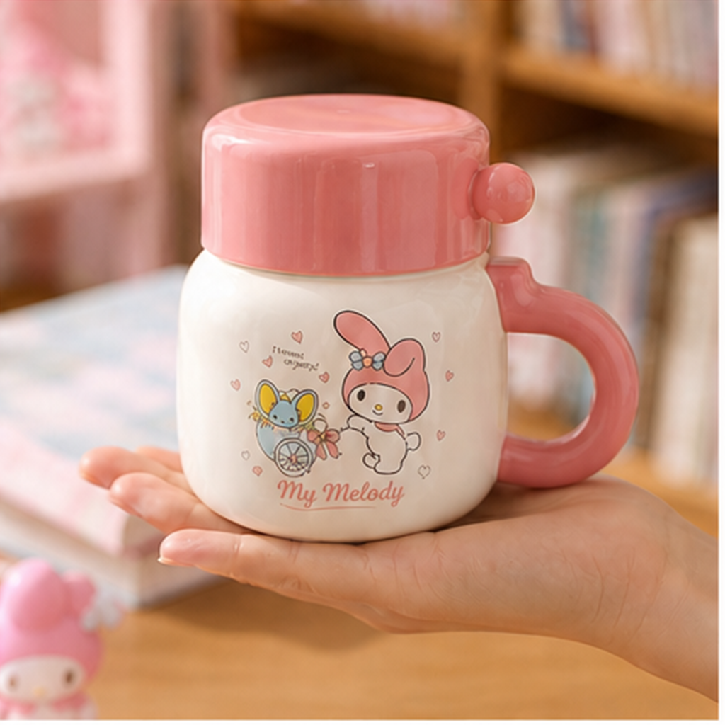 マイメロディ 370ml ふた付き セラミックマグ ピンク