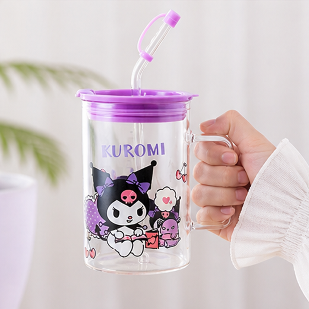クロミ 600ml ガラスストローマグ ハンドル付き パープル