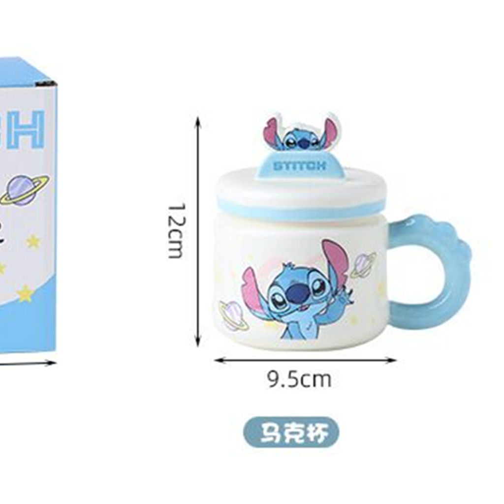 ディズニー スティッチ 400ml スマホスタンド付き ふた付きセラミックマグ ブルー