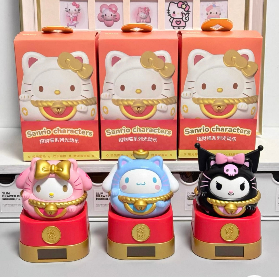 リオキャラクターズ 招き猫に光動楽シリーズ ブラインドボックス フィギュア かわいい トレンドトイ 置物 ギフト