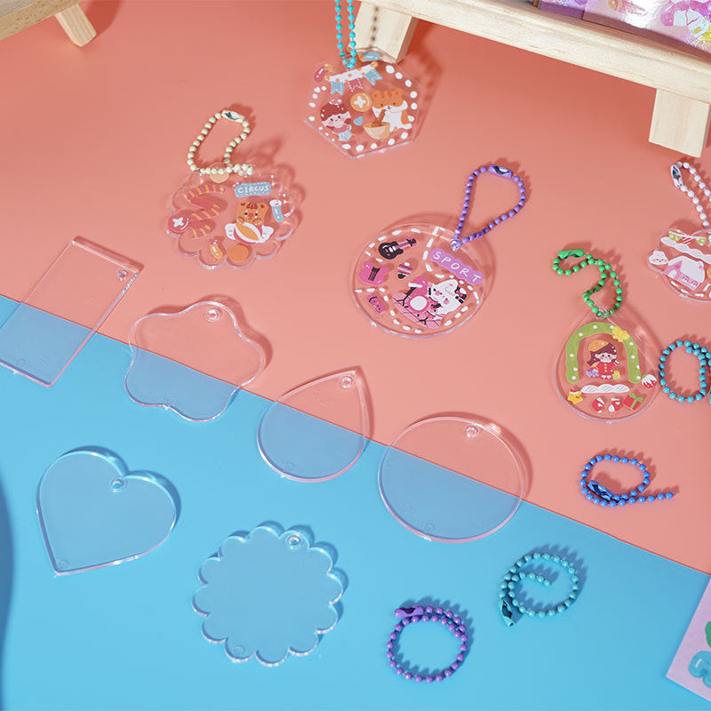 diy用アクリル製透明キーホルダーセット(10枚入)チェン付き