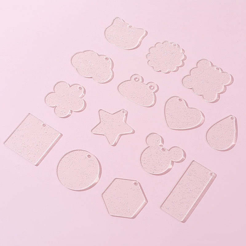 diy用アクリル製透明キーホルダーセット(10枚入)チェン付き