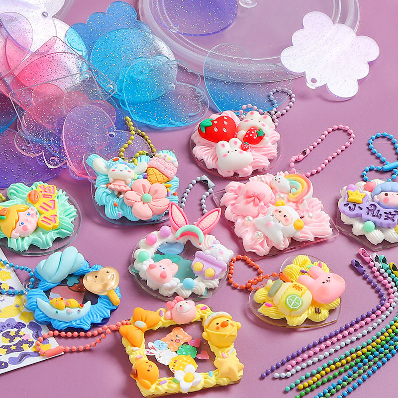 diy用アクリル製透明キーホルダーセット(10枚入)チェン付き