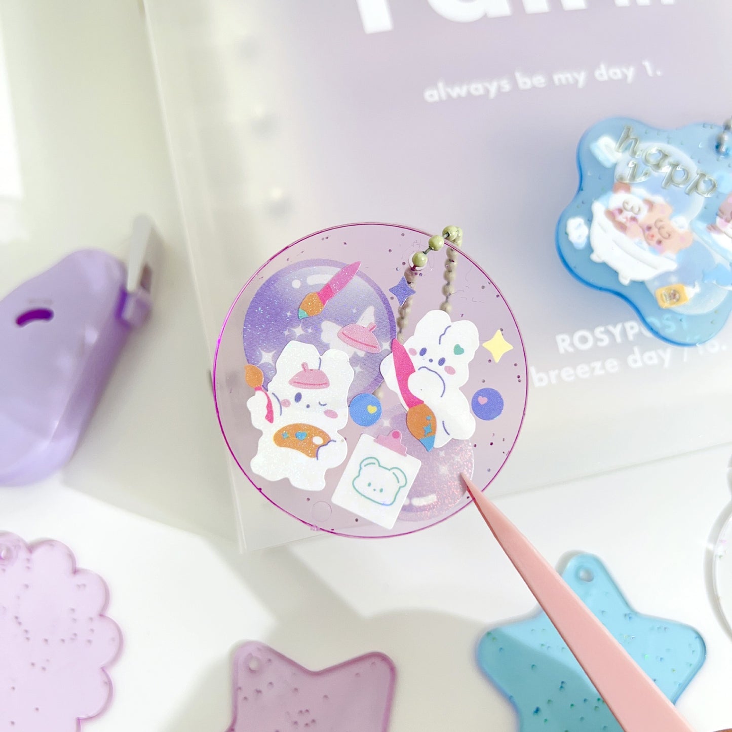 diy用アクリル製透明キーホルダーセット(10枚入)チェン付き