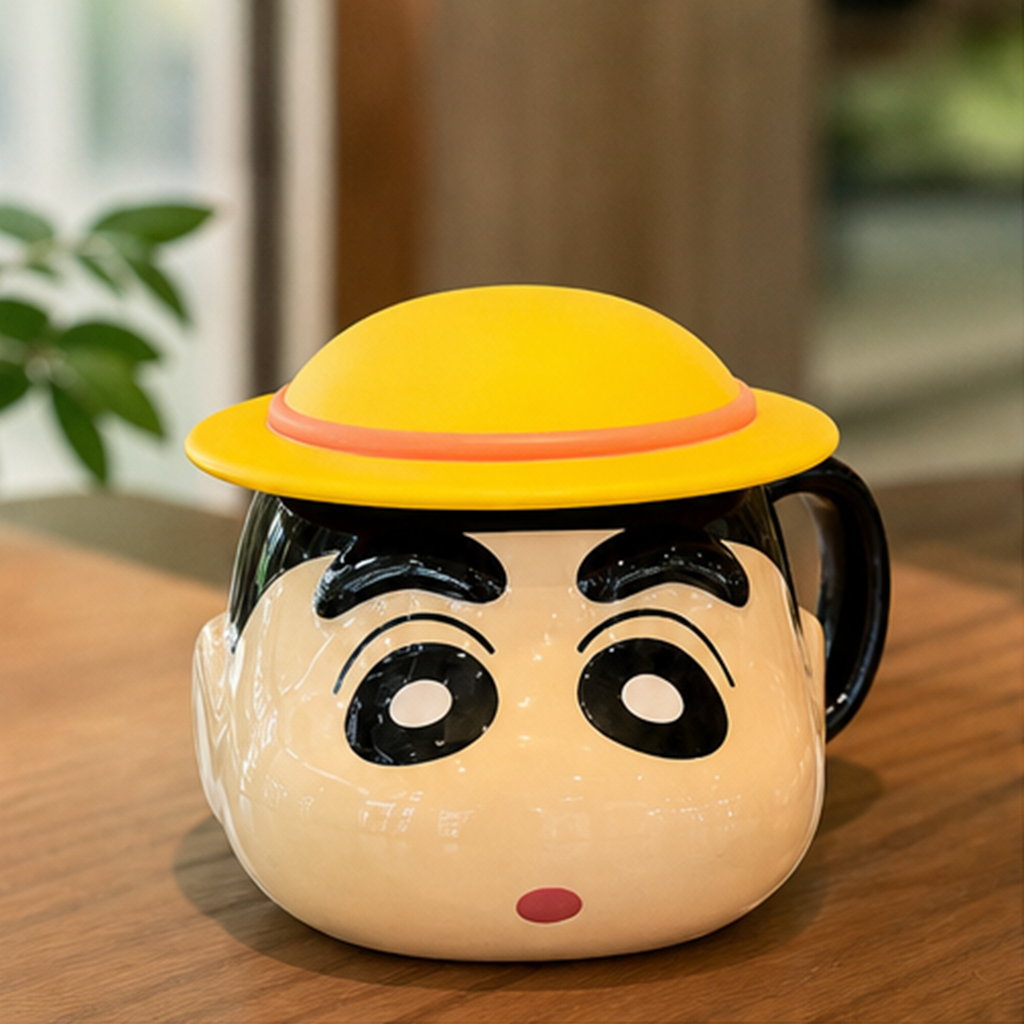 クレヨンしんちゃん 520ml 帽子ふた付き 造型セラミックマグ スプーン付き