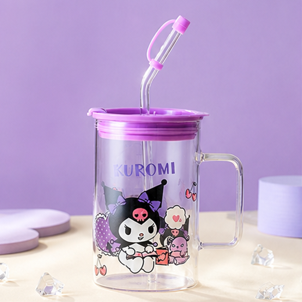 クロミ 600ml ガラスストローマグ ハンドル付き パープル