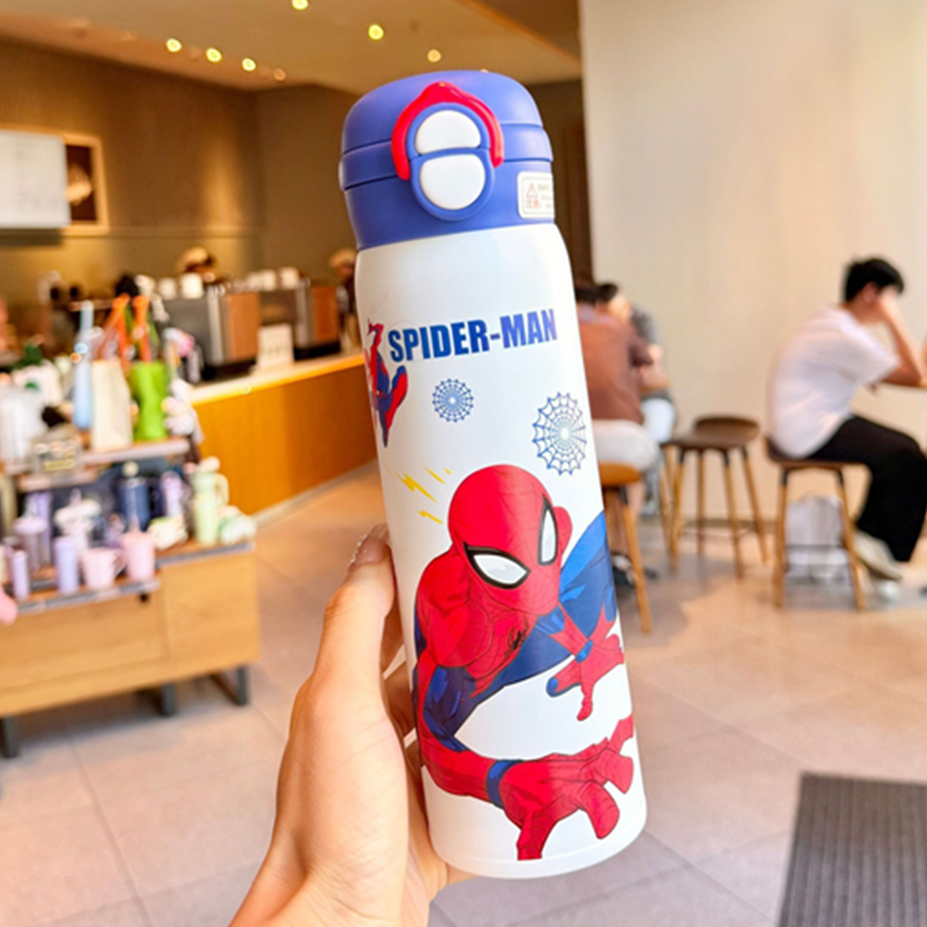 スパイダーマン 316ステンレス ストロー付き保温ボトル ブルー