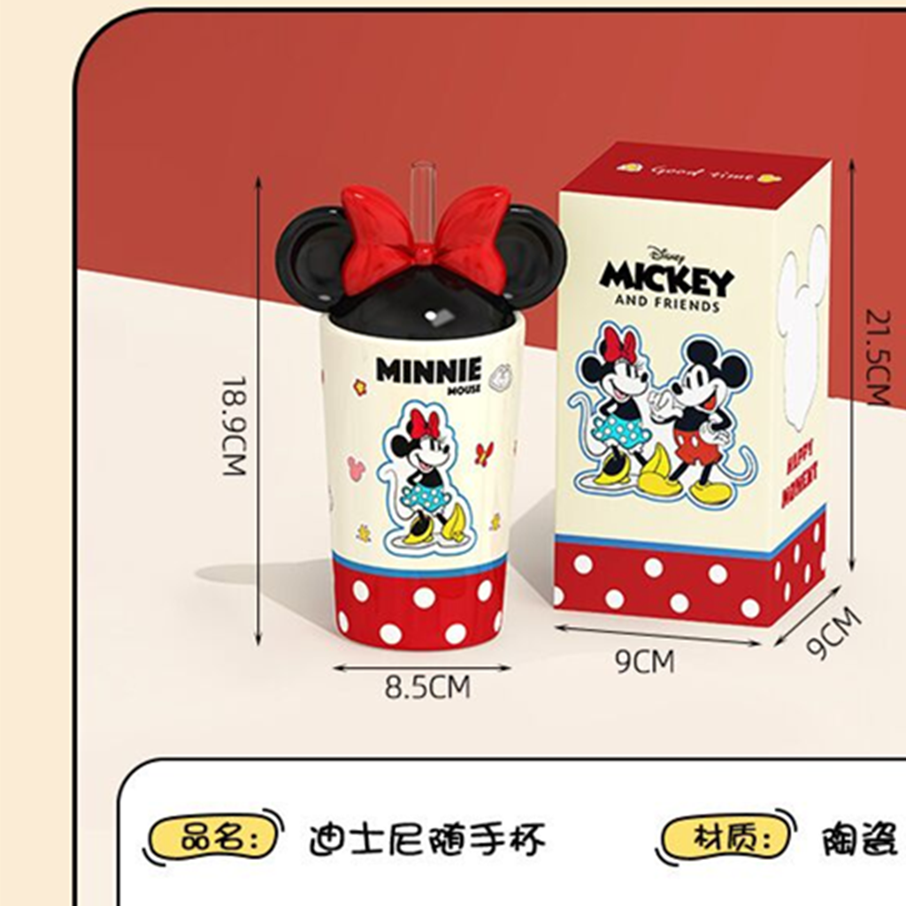 ミニーマウス 立体ふた付き陶器ストローカップ 400ml