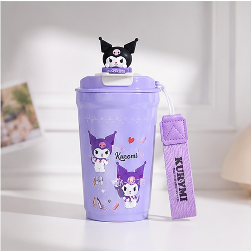 クロミ 480ml 304ステンレス 保温カップ ストラップ付き パープル