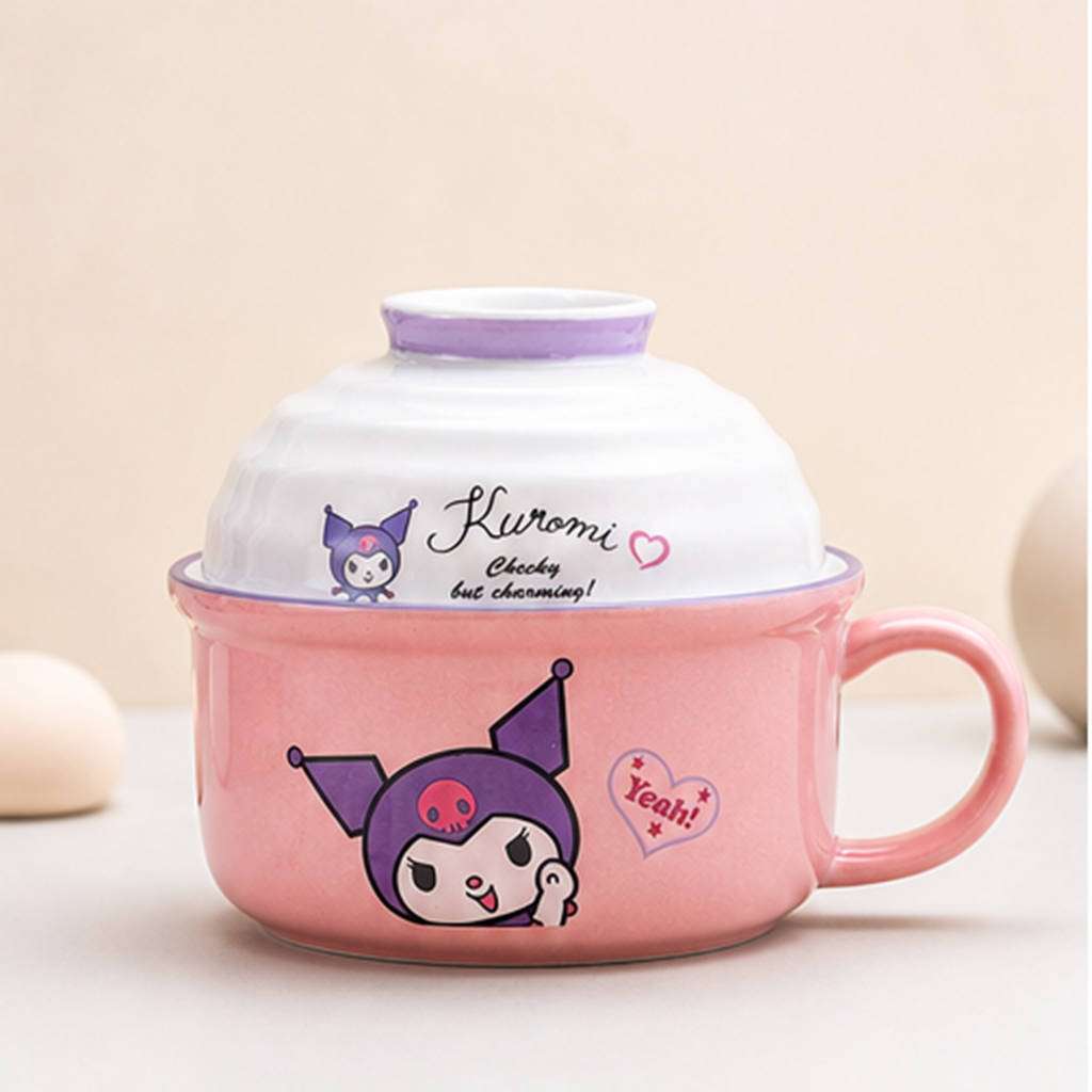 クロミ 650ml ふた付き セラミックヌードルボウル ピンク