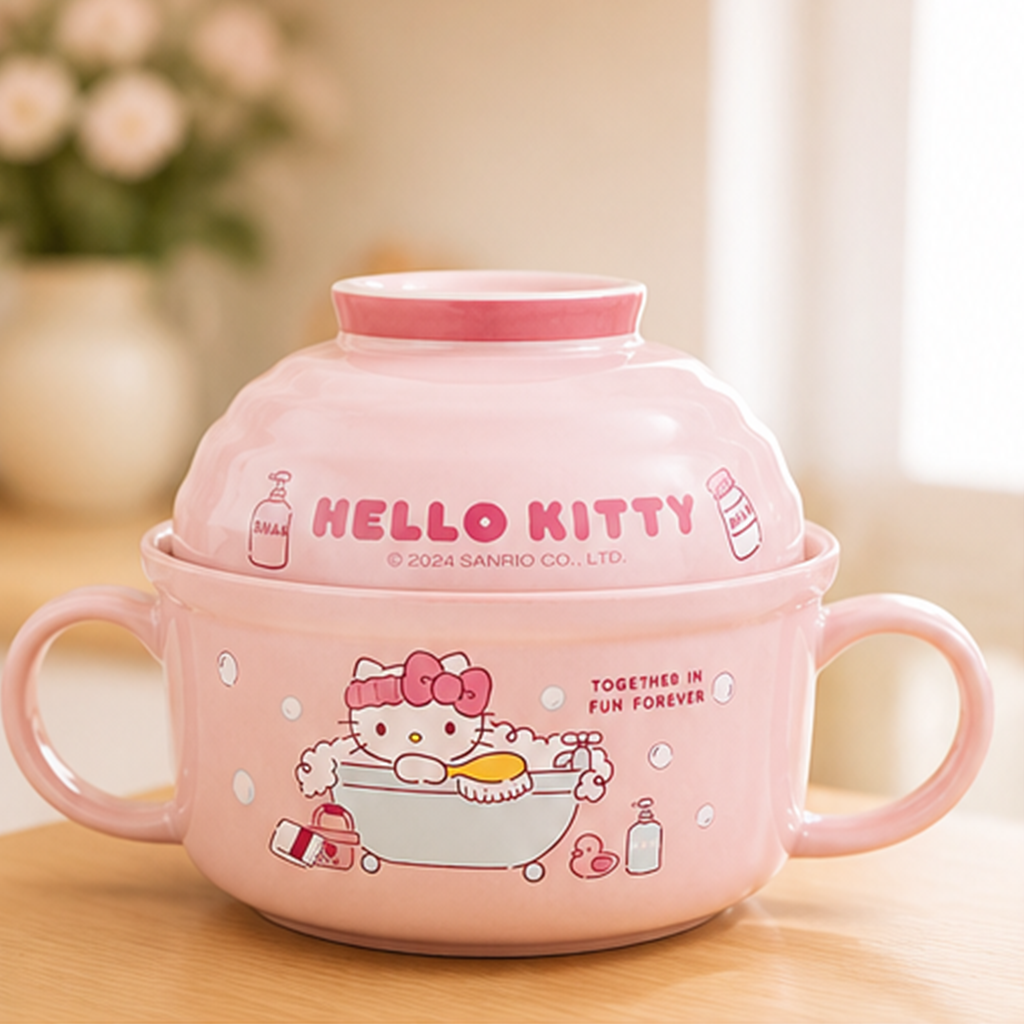 サンリオ ハローキティ ふた付きセラミックヌードルボウル ピンク