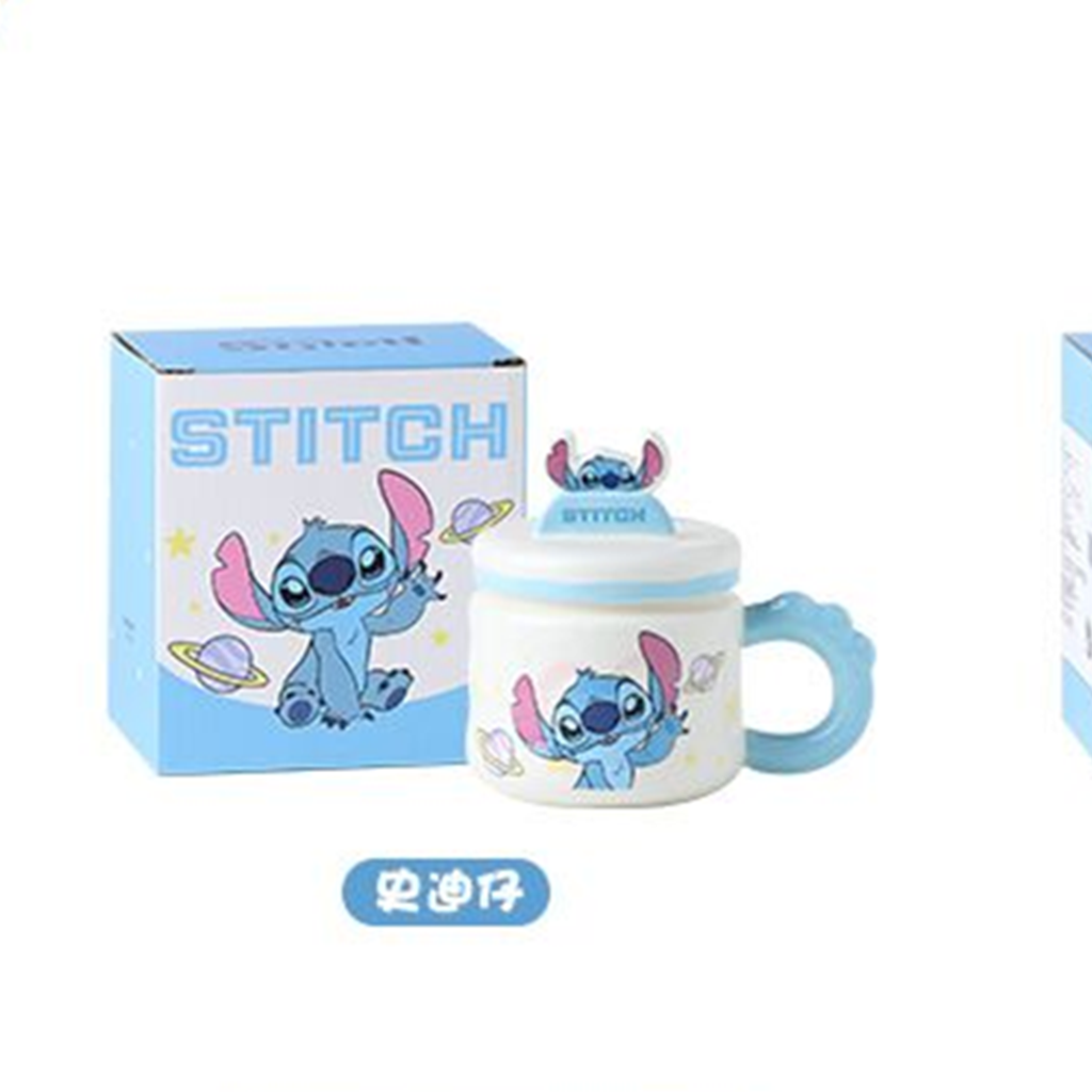 ディズニー スティッチ 400ml スマホスタンド付き ふた付きセラミックマグ ブルー