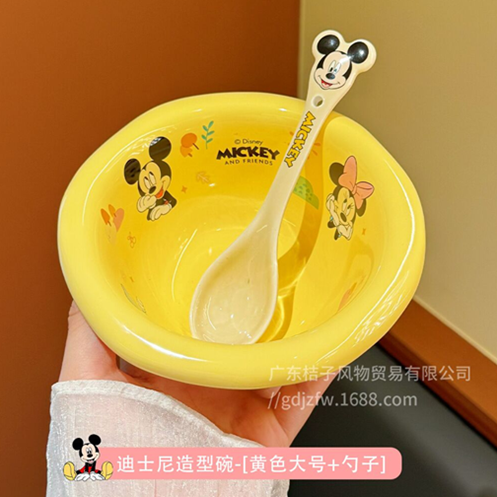 ディズニー ミッキー＆ミニー セラミックボウル スプーン付き イエロー