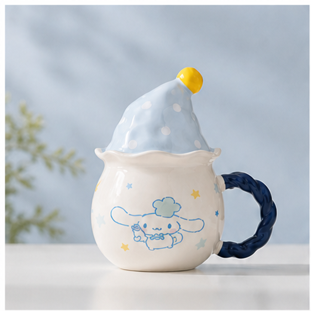 シナモロール 390ml ケーキ帽ふた付き セラミックマグ ブルー