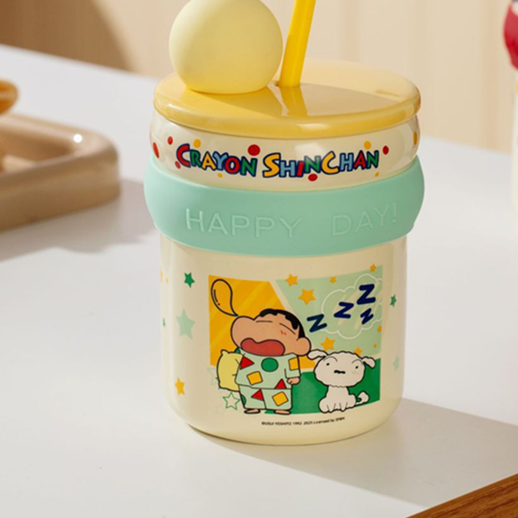 クレヨンしんちゃん ふた付き陶器ストローマグ 450ml ミント