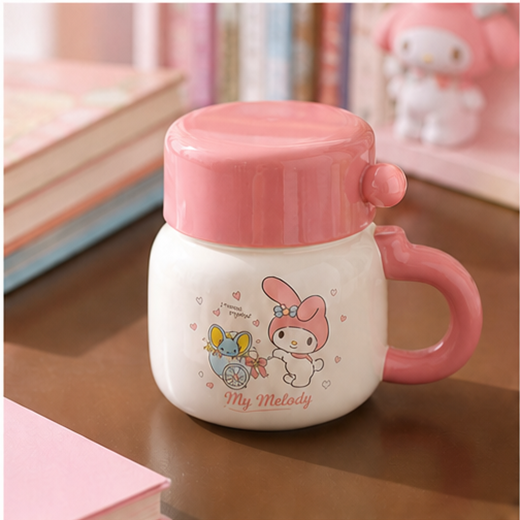 マイメロディ 370ml ふた付き セラミックマグ ピンク