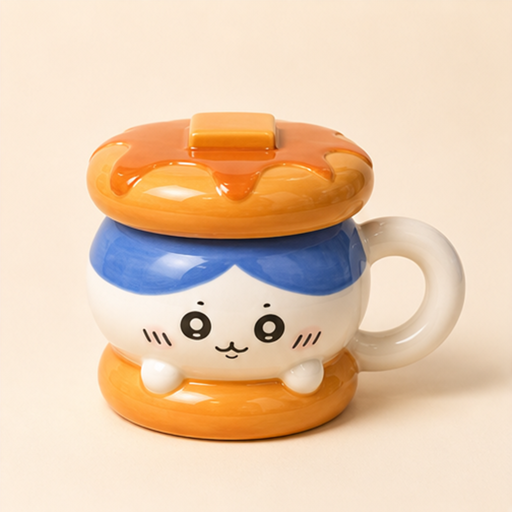 ハチワレ ハンバーガー風ふた付き陶器マグ