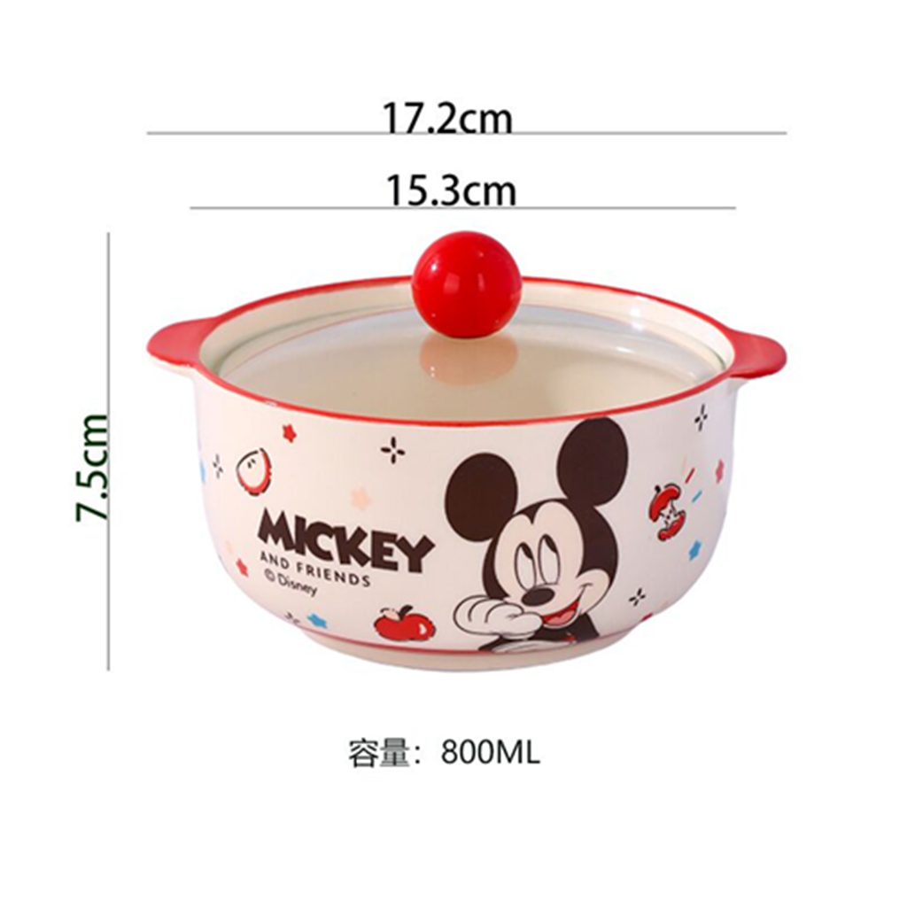ディズニー ミッキーマウス 800ml ふた付き 両手セラミックボウル レッド