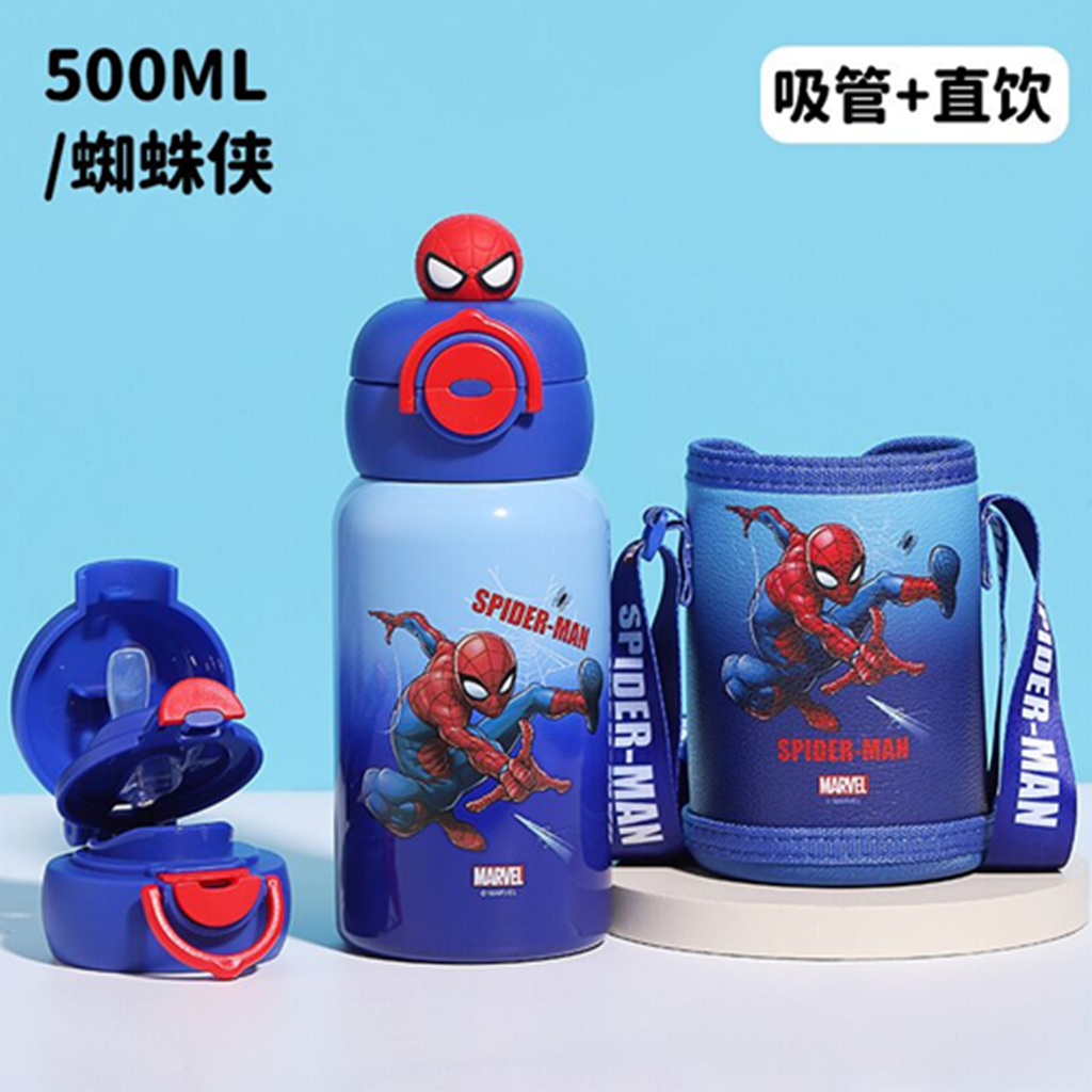 スパイダーマン 500ml 316ステンレス 2WAYストローボトル ブルー