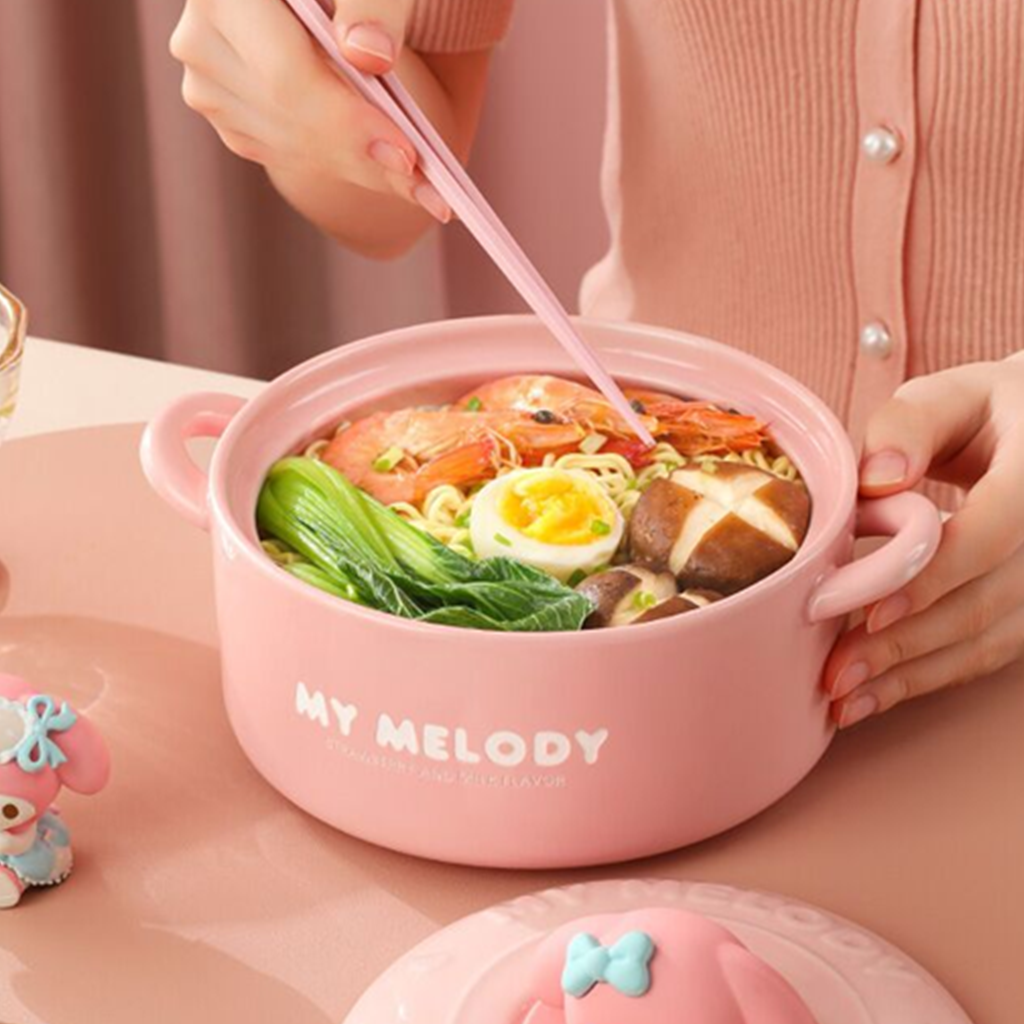 マイメロディ ふた付き両手セラミックヌードルボウル 1300ml