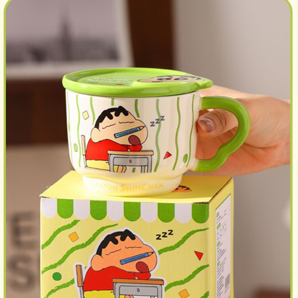 クレヨンしんちゃん 400ml ふた付き セラミックマグ グリーン