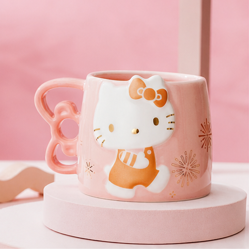サンリオ ハローキティ 420ml 立体レリーフ セラミックマグ ピンク