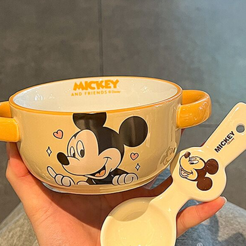 ミッキーマウス 両手付きセラミックボウル＆スプーン 400ml