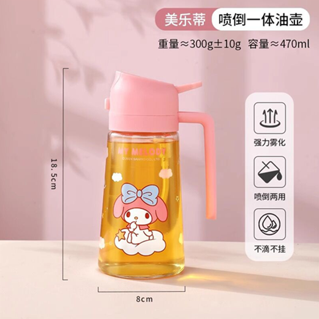マイメロディ 470ml スプレー＆注ぎ口2WAY ガラスオイルボトル ピンク
