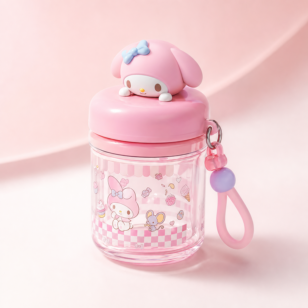 サンリオキャラクターズ ミニクリアボトル 400ml ストラップ付き