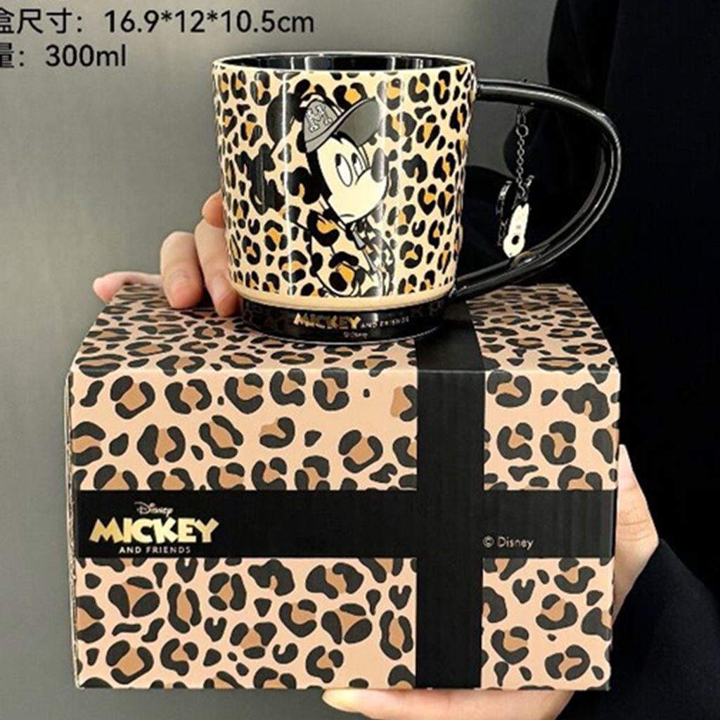 ディズニー ミッキー 300ml レオパード柄 セラミックマグ ギフトボックス付き