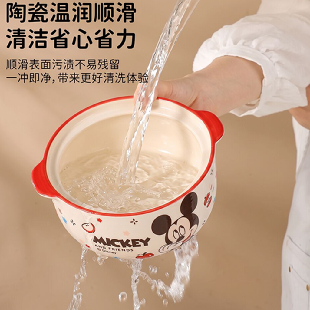 ディズニー ミッキーマウス 800ml ふた付き 両手セラミックボウル レッド