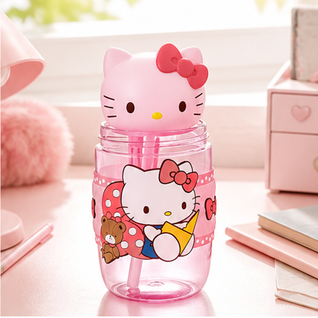 サンリオ ハローキティ 650ml フルーツインフューザー付き ストローボトル ピンク
