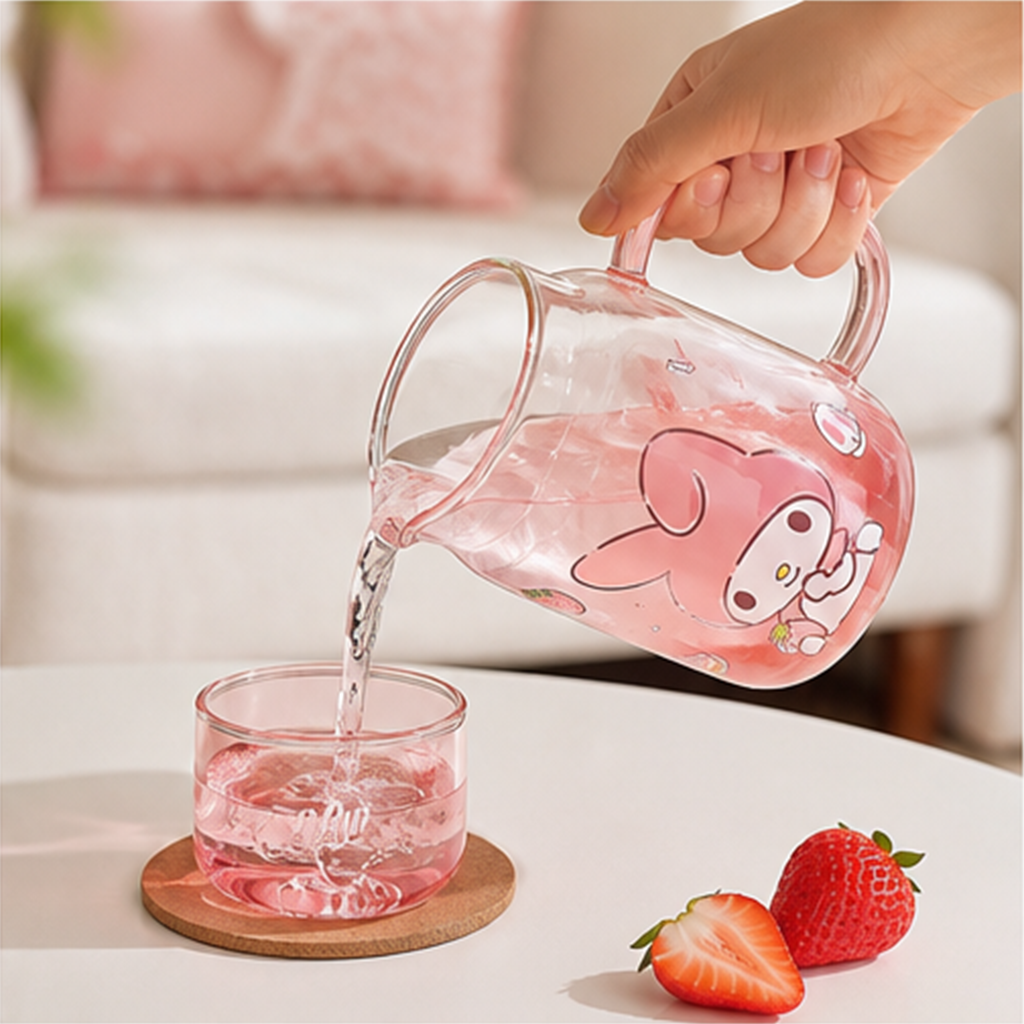 マイメロディ 800ml 耐熱ガラスピッチャー 450mlカップ付き ピンク