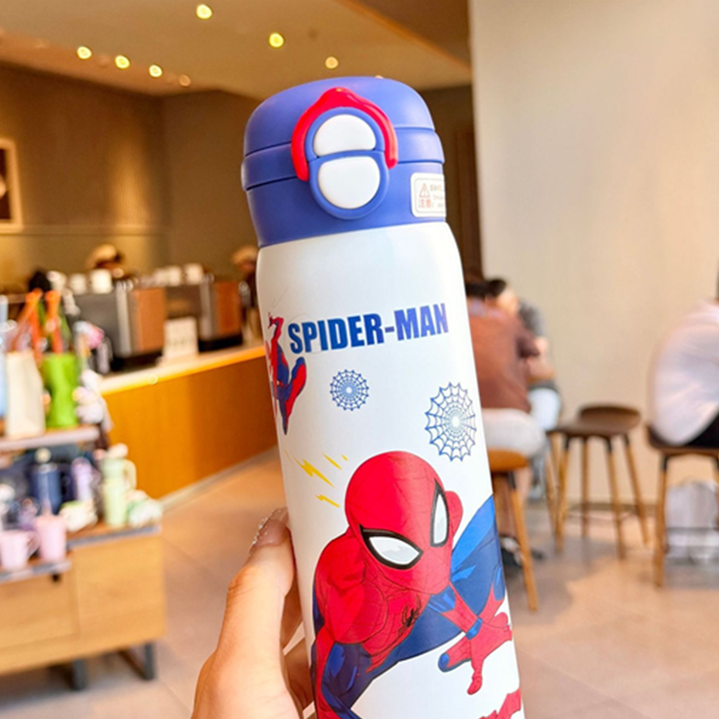 スパイダーマン 316ステンレス ストロー付き保温ボトル ブルー