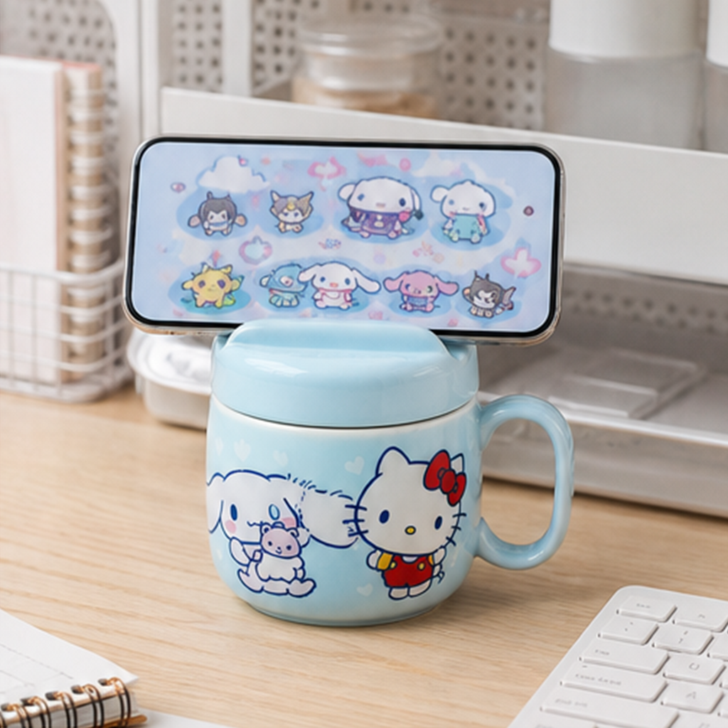 サンリオキャラクターズ ふた付きセラミックマグ スマホスタンド