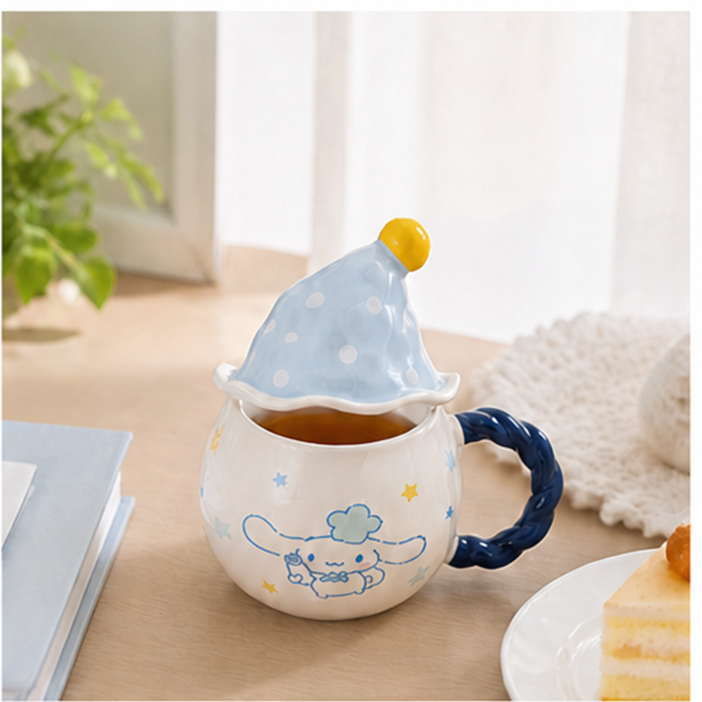 シナモロール 390ml ケーキ帽ふた付き セラミックマグ ブルー