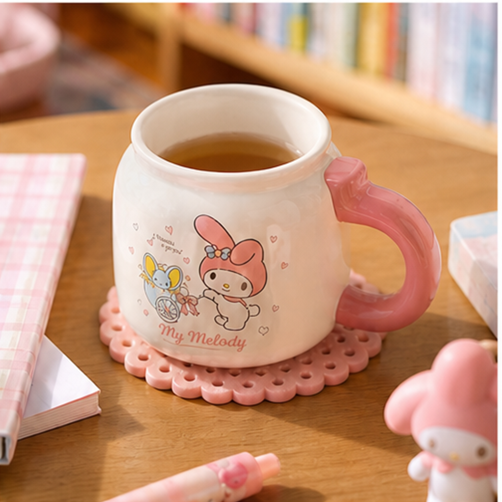 マイメロディ 370ml ふた付き セラミックマグ ピンク