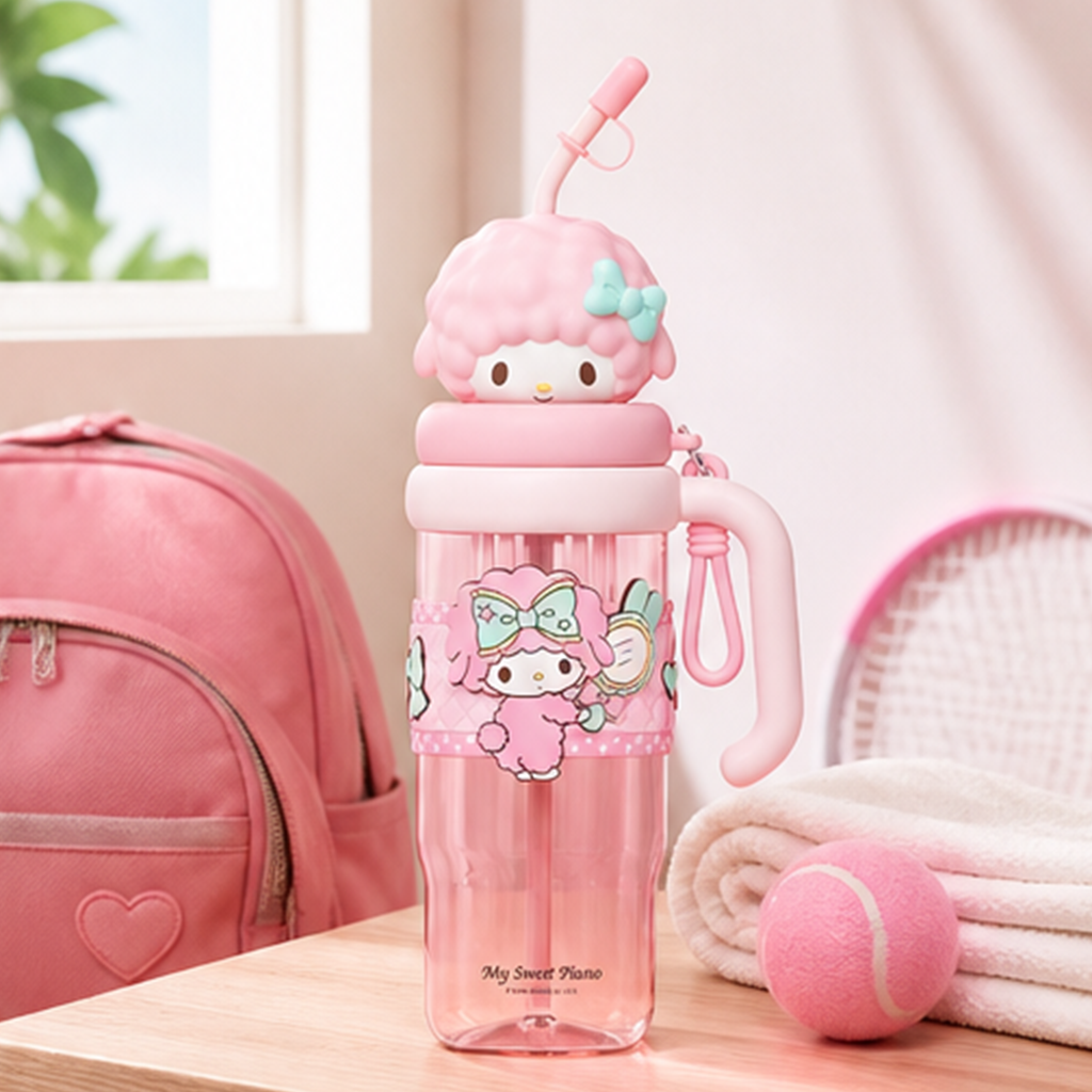サンリオ マイスウィートピアノ 1200ml 大容量ストロー付きキッズボトル ピンク