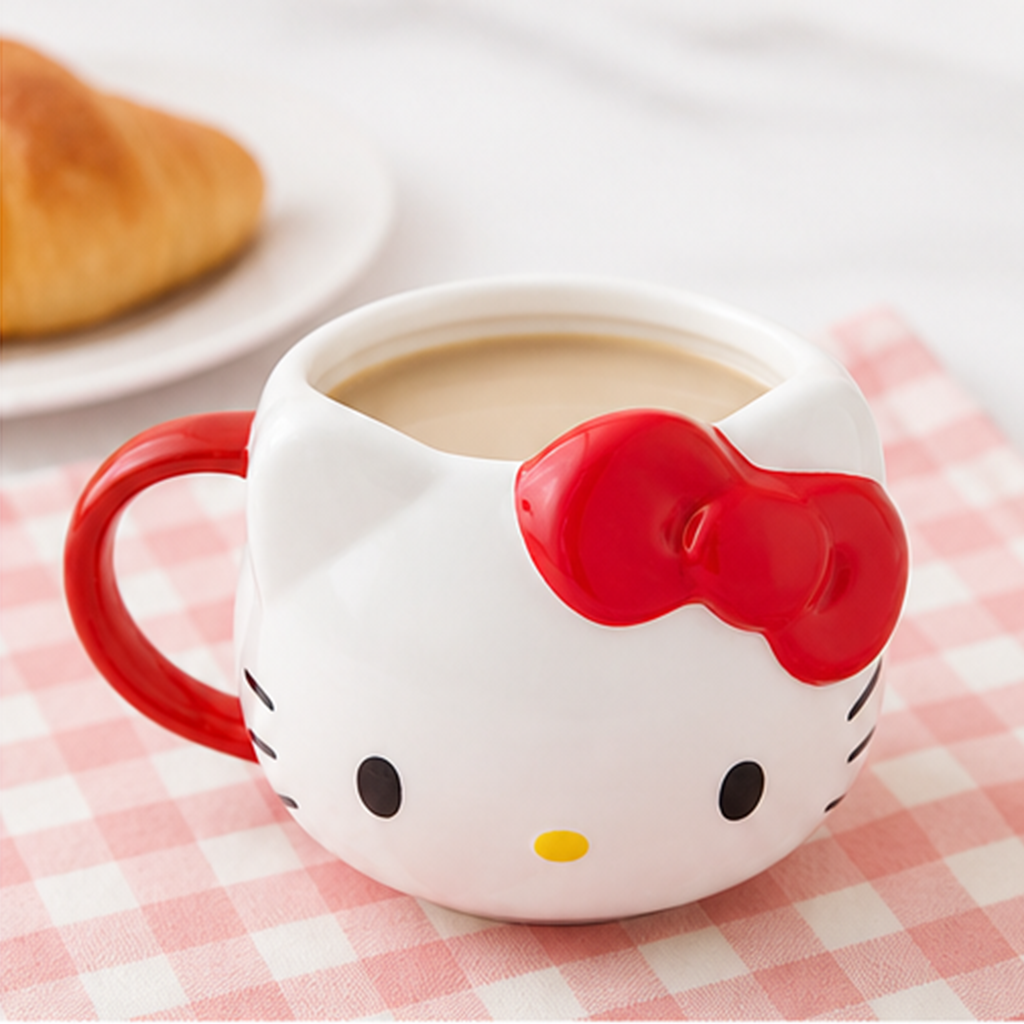 ハローキティ 475ml 立体セラミックマグ レッドリボン