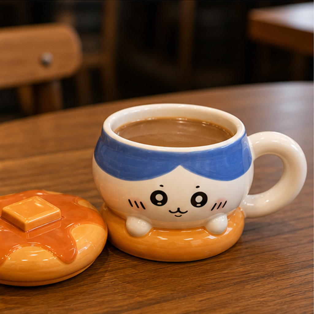 ハチワレ ハンバーガー風ふた付き陶器マグ