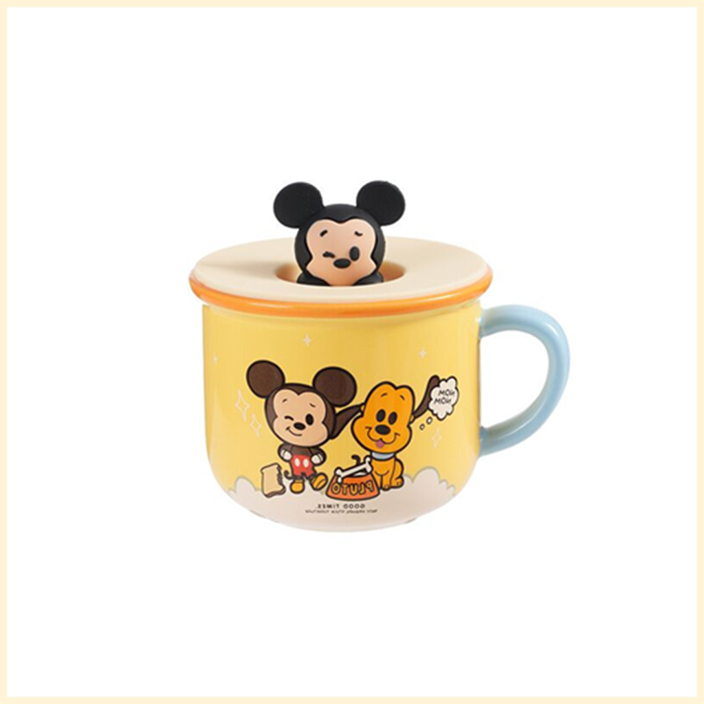 ディズニー ミッキー 450ml 立体ふた付き セラミックマグ イエロー