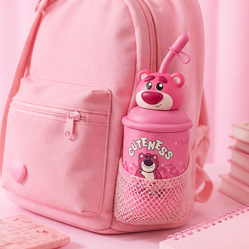 ディズニー ロッツォ 380ml 316ステンレス ストロー付きキッズボトル ピンク