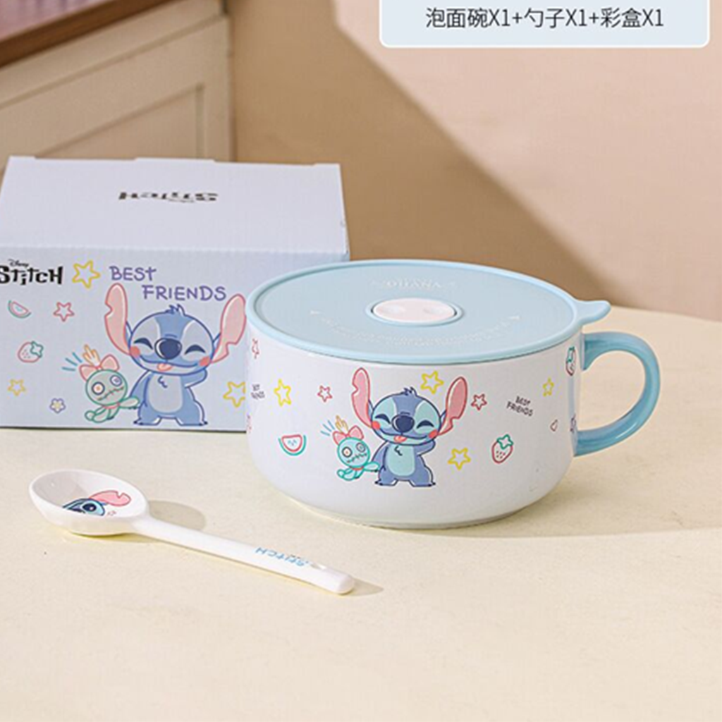 ディズニー スティッチ 6インチ ふた付き ハンドルセラミックボウル スプーン付き