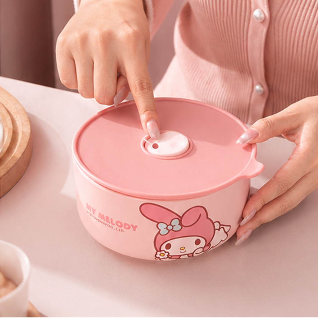 マイメロディ 750ml ふた付きセラミック保存ボウル ピンク