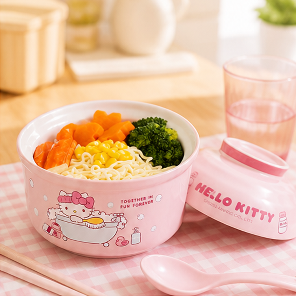 サンリオ ハローキティ ふた付きセラミックヌードルボウル ピンク