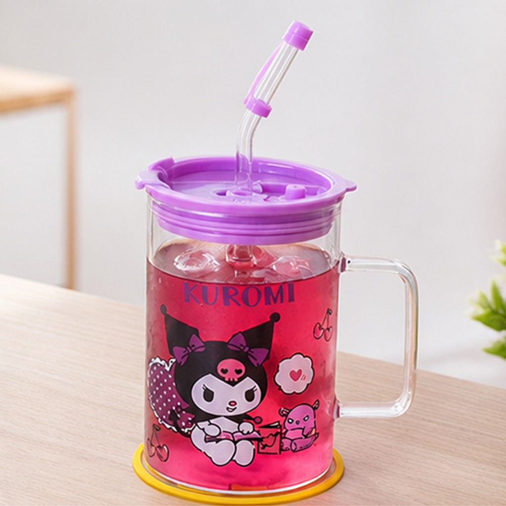 クロミ 600ml ガラスストローマグ ハンドル付き パープル